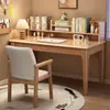 Escritorio de madera maciza con combinación de estantería para uso doméstico por estudiantes de primaria y secundaria, escritorio y silla de escritura simples para dormitorio de apartamento pequeño