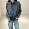 Suéter polo vermelho com patchwork de jeans, novo design primavera 2026, suéter falso de duas peças para mulheres