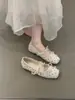 Sapatos Mary Jane rasos com laço delicado estilo fada para mulheres, nova coleção outono/inverno, sapatilhas cinzas com bolinhas e bico quadrado