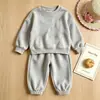 Conjunto de Moletom Liso Simples Transfronteiriço para Meninos e Meninas Calça Jogger Solta com Punho Conjunto de Duas Peças Roupas Infantis de Outono Fonte Atacadista
