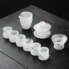 Juego de Té de Vidrio de Jade Blanco para el Hogar Lujo Ligero Taza de Té Kung Fu de Gama Alta Tapa Tazón Caja de Regalo para Oficina Al por Mayor