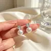 Pendientes de perla con incrustaciones de diamantes y cuatro garras, de plata de ley s925, elegantes, estilo coreano de moda, accesorios versátiles exquisitos y de alta gama para mujer