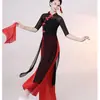 Roupas de Performance Clássica de Dança Chinesa Estilo Étnico Novas Roupas de Prática Divididas Roupas Longas Elegantes de Gaze para Mulheres Roupas de Performance de Dança