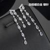 Pendientes Colgantes de Zirconia AAA Largos Incrustados No Convencionales para Vestido de Cena Clip de Oreja de Lujo Pendientes de Borla con Aguja de Plata 925
