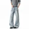 Pantalones vaqueros de estilo americano para hombre con estampado de bambú color azul hielo, estilo fino de verano, nuevo diseño 2026, pantalones casuales anchos lavados