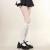 Calcetines Lolita de primavera y verano con lazo y cinta hasta la rodilla, Calcetines JK de terciopelo dulce para pantorrilla, Medias Lolita blancas de encaje
