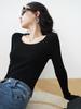 Suéter de punto para mujer, otoño 2024, cuello en U, gris, ajustado, de invierno, cuello redondo bajo, elegante, con base interior.