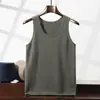 Camiseta de punto de cachemira lisa para hombre con cuello en U y doce puntadas, sin mangas, capa interior, cómoda, amigable con la piel, jersey