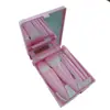 Set de brochas de maquillaje de viaje portátil nuevo listo para usar del fabricante con espejo, brocha para polvos de cerdas suaves, brocha para sombras de ojos, herramienta de belleza
