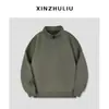 Sudadera con Cremallera a la Mitad y Cuello Alto Texturizada para Hombre Primavera y Otoño Nueva Color Sólido Pesado Simple Versátil Holgada Casual Prenda Interior