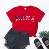 Spot 2023 Nuevo Amazon Día de la Independencia Bandera Americana MAMA Estampado Camiseta Casual de Manga Corta con Cuello Redondo para Mujer