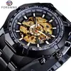 Aliexpress Forsining Reloj de Moda Europeo y Americano para Hombre Reloj Mecánico Automático Caja Dorada Esfera Interior Blanca Cara Blanca