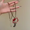 Colar Pingente Gatinho Cortado em Coração Doce Feminino Corrente de Clavícula Longa Estilo Doce Fofo Cool Acessórios