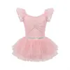 Vestido de Ballet para Niña con Pedrería, Mangas Abullonadas y Tirantes, Falda de Malla, Conjunto de Ropa para Actuación Escénica Infantil y Exámenes de Danza, Venta al por Mayor