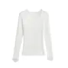 Moda Outono 2025 Slim Cor Lisa Camada Base Sexy Sexy Costura de Renda Gola V Manga Longa Camiseta para Mulheres