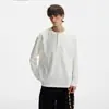 Camiseta texturizada de fábrica transfronteriza para hombres y mujeres, estilo americano de otoño, corte limpio, cuello Henry, manga larga, camiseta básica