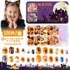 Kit de Nail Art de Halloween para Crianças com Peças de Unha com Adesivo Atrás, Unhas Vestíveis Autoadesivas, Peças de Nail Art para Crianças, Adesivos de Unhas Postiças
