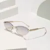 Óculos de Sol Estilo Metal Fronteiriço Europeu e Americano Moda Ins Gatinho para Mulheres, Óculos de Sol Sem Aro de Alta Qualidade, Óculos de Sol Personalizados