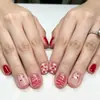 Modelo Mais Vendido no Comércio Exterior: Kit de Unhas Artísticas com 24 Peças, Linhas Vermelhas e Brancas em Formato de Coração, Tema Dia dos Namorados, Unhas Postiças Quadradas Curtas Doces Atacado