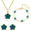 Flor Mais Vendida Flor da Sorte de Cinco Pétalas Trevo de Cinco Folhas Brincos Colar Conjunto de Três Peças Moda Europeia e Americana Conjunto de Joias de Trevo de Cinco Folhas