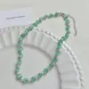 Collar de Empalme Exquisito y Elegante con Cuentas de Ojo de Gato de Colores Frescos para Mujer Cadena para Clavícula con Lazo de Cuentas de Arroz Dopamina