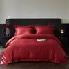 Conjunto de Lençol de Algodão de Fibra Longa Vermelho Jacquard Jacquard de Luxo Leve para Casamento, Conjunto de Quatro Peças, Capa de Edredom