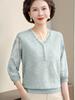 El atuendo de primavera de mamá: Camiseta Delgada Estilo Chino de Seda de Hielo 2026 con Mangas Transparentes para Mujeres de Mediana Edad y Mayores, Conjunto de Tops Primavera/Verano