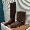 Botas Western Dobráveis Duas Vias Cor Melanóide Femininas 2026 Outono Novo Salto Grosso Fosco Botas Longas Retro Botas Femininas Empilhadas