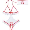 Fantasia Lingerie Sexy Travessa de Maid Enfermeira Cosplay para Mulheres Bodysuit para Boate