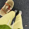 Calça de Pijama Longa Amarela Estilo Coreano para Mulheres Verão Solta Cintura Alta Amiga da Pele Pode Ser Usada Fora para Caminhar Calça de Casa Tamanho Plus