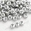 4*7mm Base de Plata Antigua Letra Negra Cuentas de Letra Acrílicas Cuentas Sueltas Accesorios para Joyería DIY Accesorios para Collares Pulseras