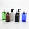Botella Azul-Marrón-Verde 200ml Botella con Bomba de Hombro Plano Botella de Gel de Ducha 200ml Botella de Limpiador Facial Botella con Dispensador de Presión para Tónico