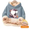 Moletom com Capuz Liso de Mistura de Algodão e Lã de Cordeiro, Forrado com Fleece, Sem Bolsos, Caimento Solto