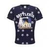Estampado Integral con Estrellas, Letras, Monumentos, Castillos y Edificios, Camiseta de Manga Corta, Nuevo Estilo Primavera/Verano, Top Ajustado de Tres Colores Estilo Chica Picante