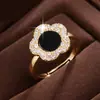 Anillo Abierto de Flor con Incrustaciones de Circonita de Lujo Ligero Transfronterizo para Mujer, Accesorio Exquisito para Fiestas y Regalos de Cumpleaños