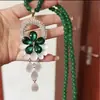 Nuevo Colgante de Collar de Ágata Verde Estilo Chino para Mujer Cadena Versátil de Moda de Gama Alta Accesorios de Ropa con Cuentas