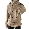Gabardina corta de alta gama vintage para mujer, con cuello alto, doble botonadura y cordones, de Dongdaemun, Corea