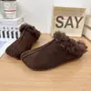 Diadema de Peluche Rizado Retro Zapatillas de Algodón Perezosas Moda Femenina Versátil Mocasines Birkenstock de Cuero Mate Suela Plana Punta Cuadrada
