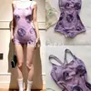 Jugosa UvaMorado Elegante Traje de Baño Enterizo Floral para Mujer, de Tirantes, Talla Petite, Traje de Baño de Natación