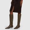 Botas Altas de Piel de Vaca de Punta Cuadrada y Tacón Fino Estilo Europeo y Americano Cremallera Lateral Simple Elegante Botas de Moda Elegantes de Tacón Medio Tallas Super Grandes para Mujer