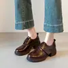 Mocasines Retro de Suela Gruesa y Punta Redonda para Mujer, Nuevo Estilo Otoño 2026, Zapatos de Commuter con Velcro, Tacón Grueso y Corte Profundo, Zapatos de Piel para Mujer