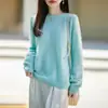 Suéter casual de alta costura pronto para usar, 100% lã escovada, novo para outono e inverno, feminino, de corte solto, com gola redonda