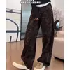 Jeans retrô americano com estampa de leopardo para mulheres, novo estilo de outono, tamanho plus size, cintura alta, soltos, modeladores, perna estreita, perna larga