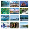 Paisaje Jiangnan de Hangzhou, vista nocturna del Lago del Oeste, Humedal de Xixi, Lago Qiandao, decoración de imán de nevera de vidrio de recuerdo de la Nueva Ciudad de Qianjiang