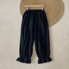25 Primavera Nueva Serie Mori Color Sólido Algodón Delgado Bordado Hueco Corte en el Pie Pantalones con Corte Insertado Apilados con Pantalones de Botón de Flor