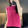 Suéter de Lã Colete de Gola Alta Meia-altura Feminino Outono e Inverno Camisa Base Tricotado de Lã Manga Curta Estilo Coreano Colete