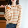 Suéter de Lana 100% Pura Rayado de Cuello Redondo para Mujer Otoño e Invierno Nuevo Tejido de Punto Prenda Interior Suelta Cálida Suéter Camiseta Base
