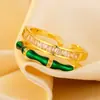 Nuevo Set de Bambú Verde de Goteo de Aceite Estilo Chino de Gama Alta Anillo Abierto de Zirconia Lujo Ligero Nicho Exquisito Anillo Versátil