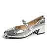 Sapatos femininos de couro legítimo Mary Jane de camada única, calçados femininos de verão, estilo Chanel, bico redondo, elegantes, salto alto, sapatos femininos de alta qualidade