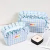 Bolsa de Cosméticos Cuadros Pequeños Frescos Estilo Coreano Gran Capacidad Bolsa de Almacenamiento de Cosméticos con Encaje Bolso de Cosméticos Dulce de Aspecto Elevado